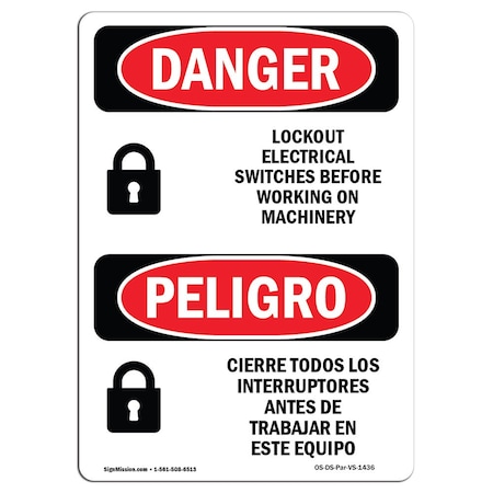 Signmission OSHA, Lockout Electrical Switch Working Bilingual, 10in X 7in Rigid Plastic, 7" W, 10" L, Spanish OS-DS-P-710-VS-1436